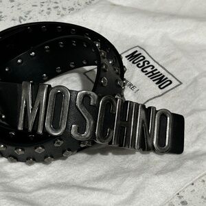 MOSCHINO  *AUTHENTIC* Letter Leather Studded Belt It size 52 US 36 studded